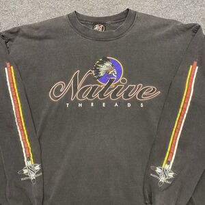 VTG Native Threads Biker Indian Motorcycle Long Sleeve Faded Black USA Made XL